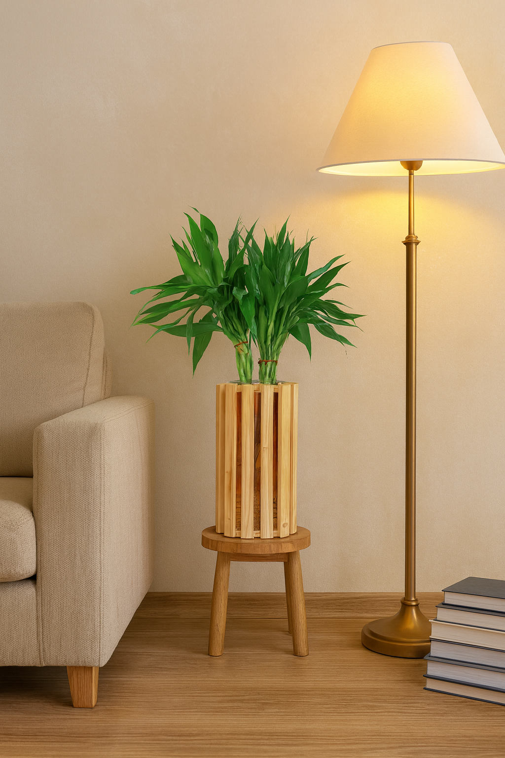 Elegant tall wooden slatted vase – Exoticura decor