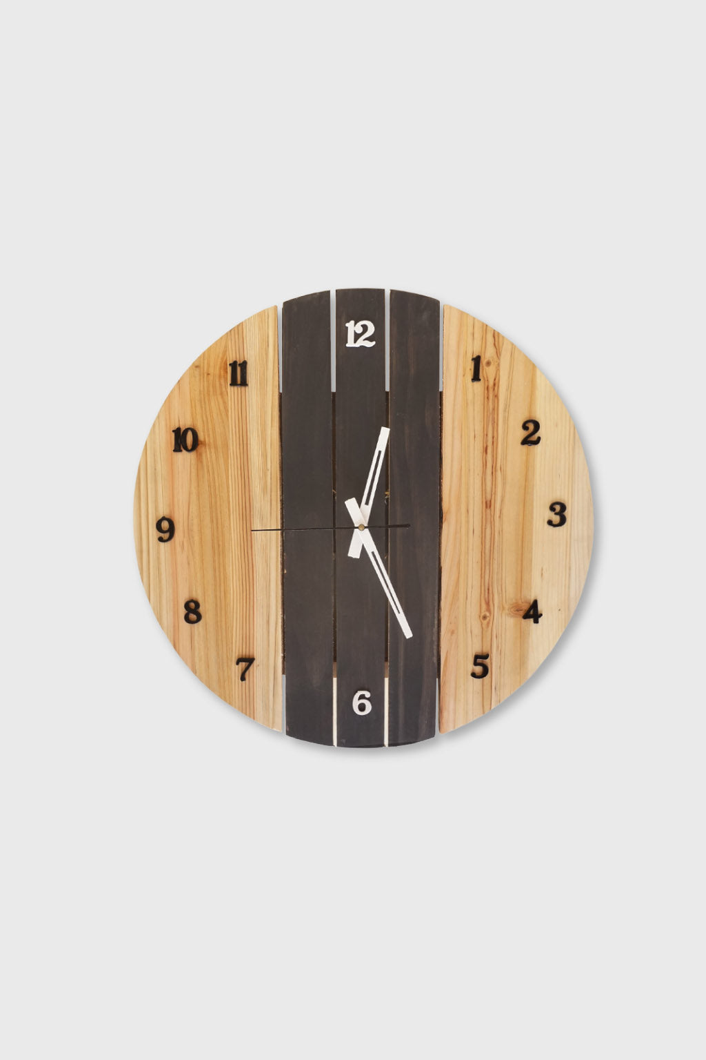 Handcrafted pine wood wall clock with dual tone finish – Exoticura