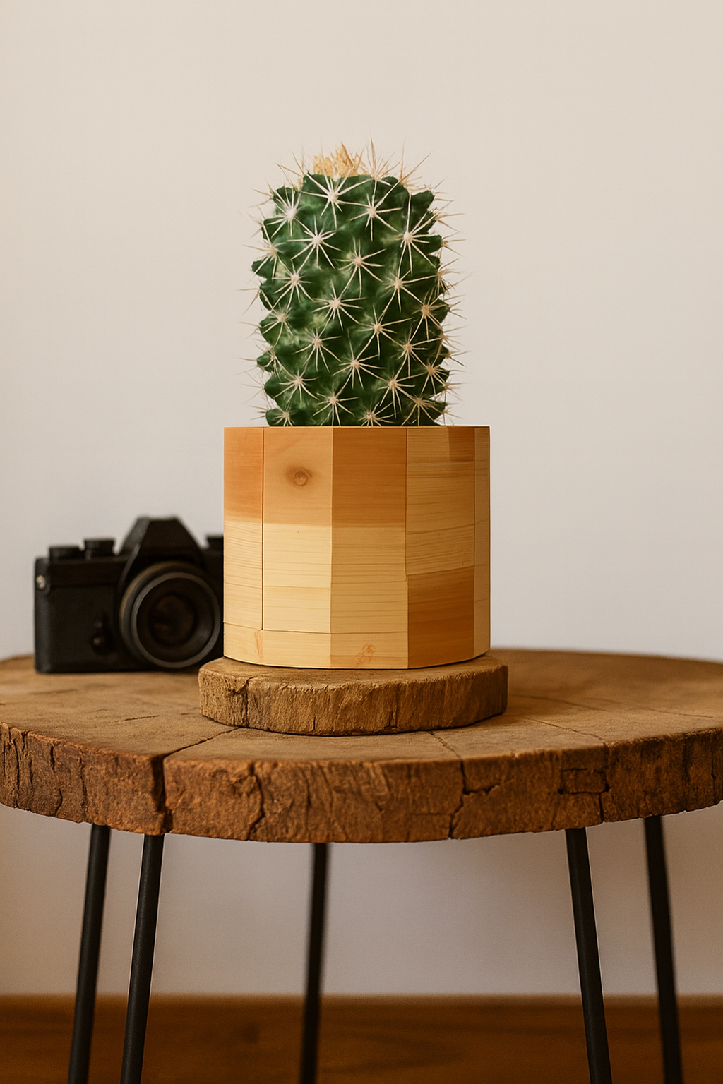 Handcrafted round wooden planter – Exoticura décor