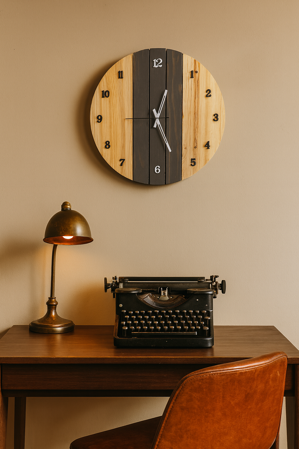 Round pine wood dual tone wall clock – Exoticura decor