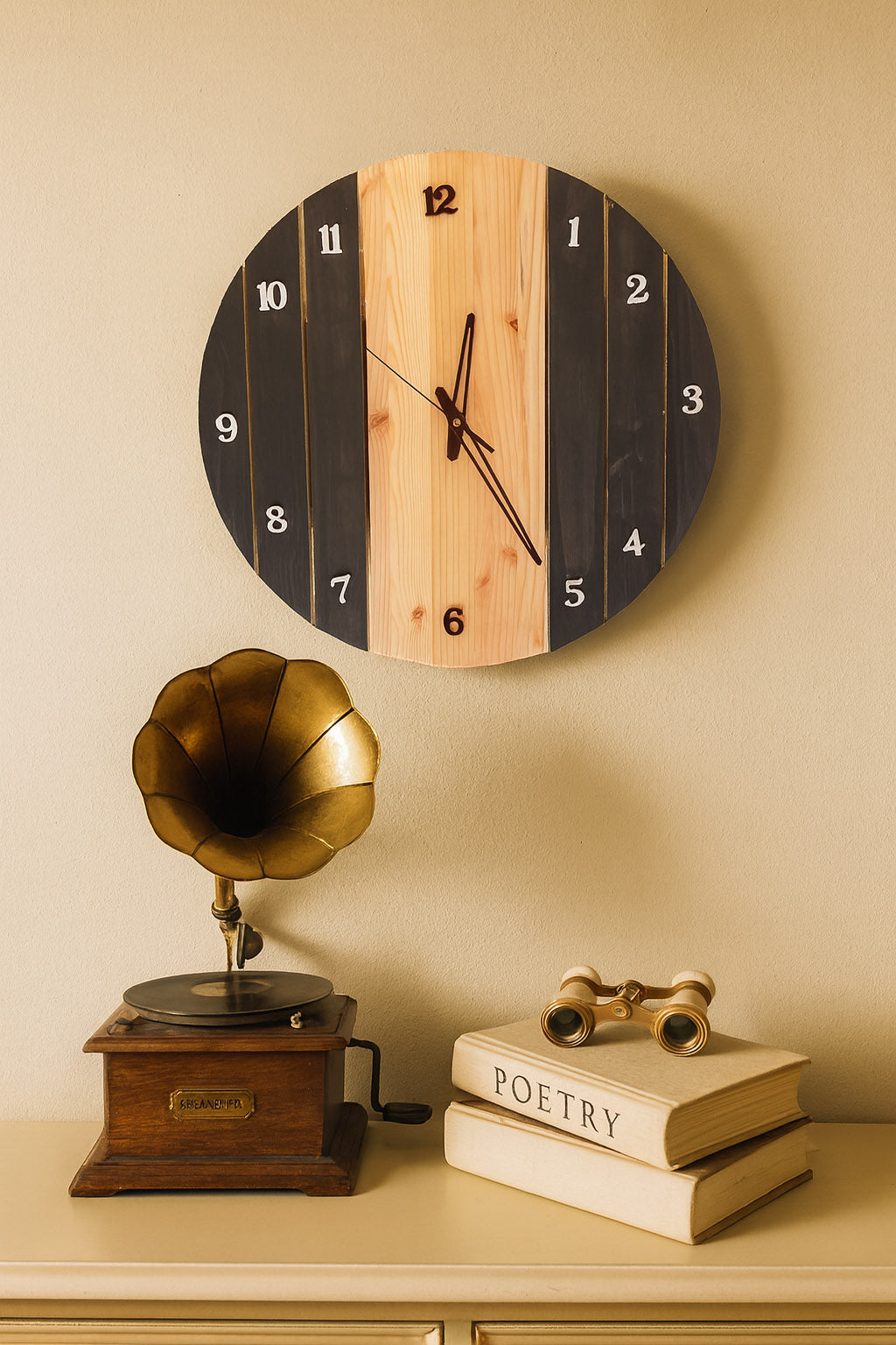 Dual tone round wooden wall clock – Exoticura decor