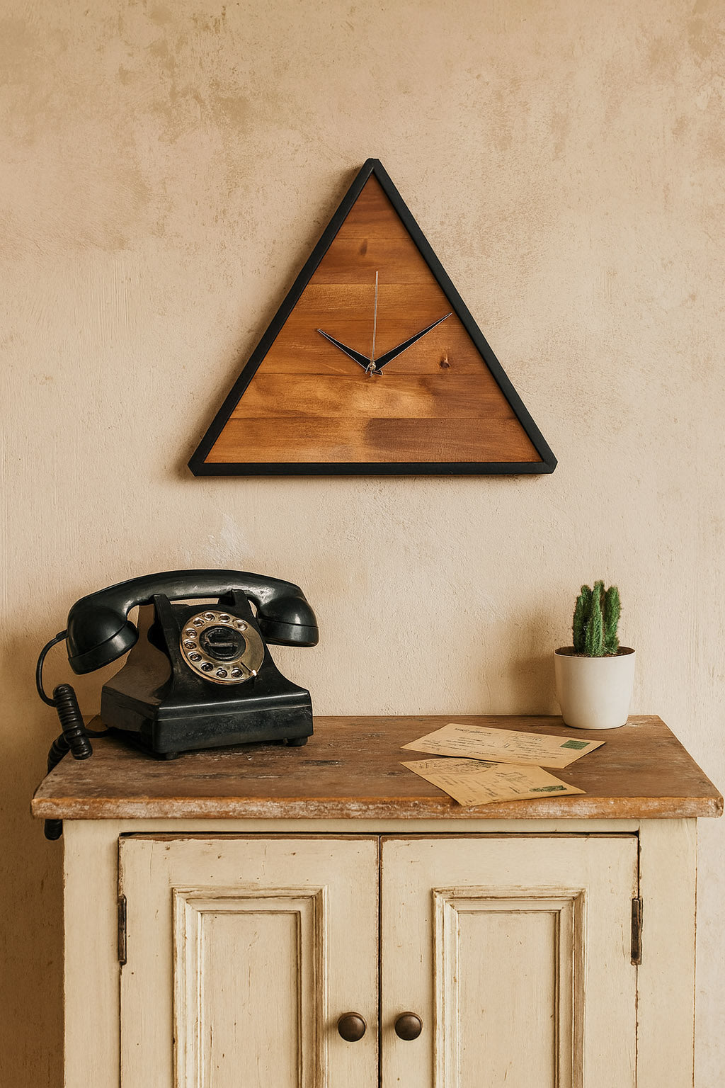Modern triangular wooden wall clock – Exoticura decor
