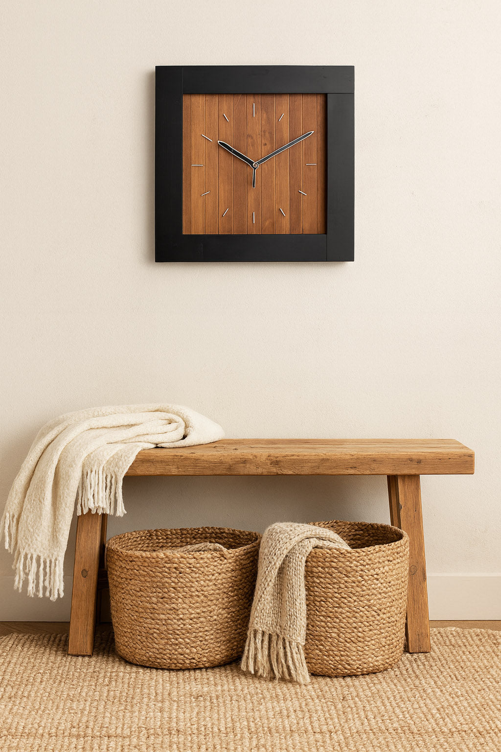 Square wooden wall clock with black frame – Exoticura