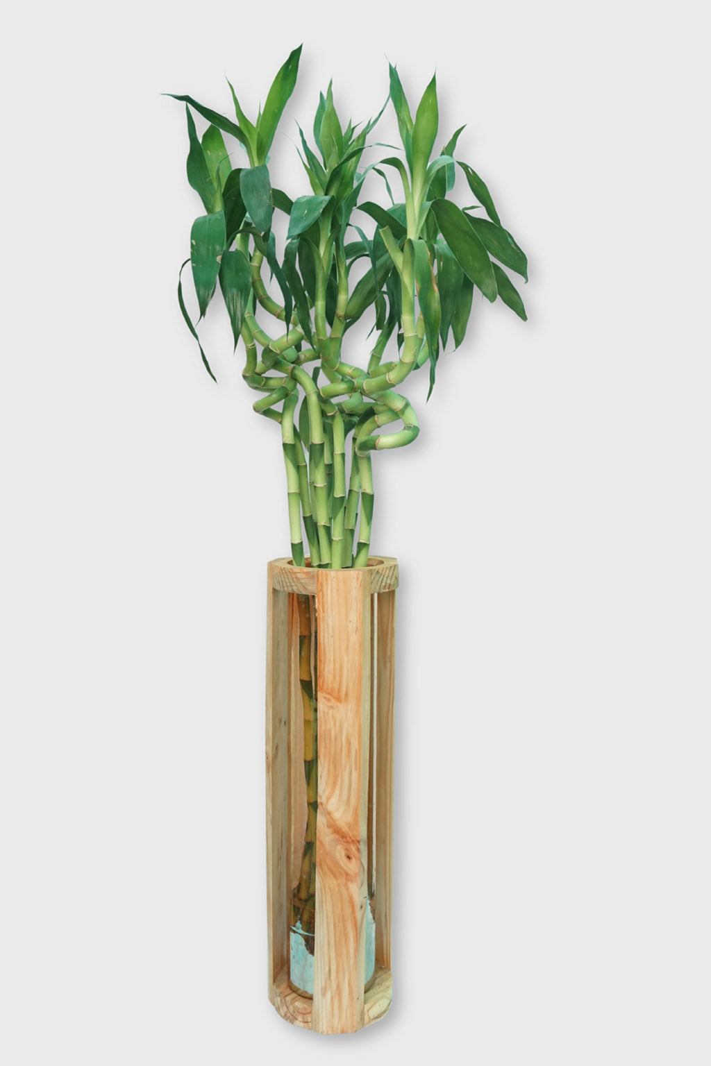 Handcrafted bamboo vase with wooden design – Exoticura India
