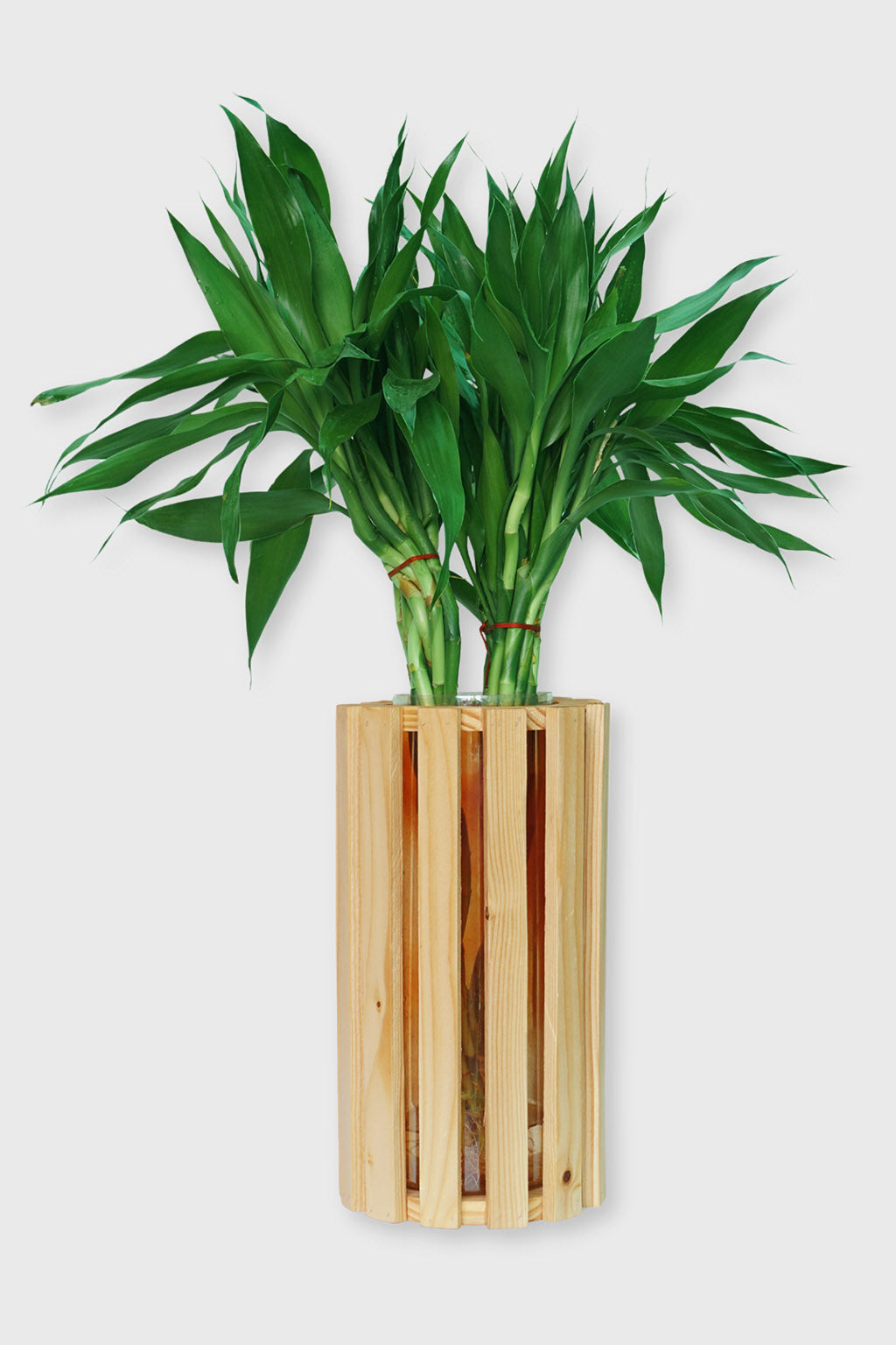 Handcrafted tall wooden vase with slatted design – Exoticura India