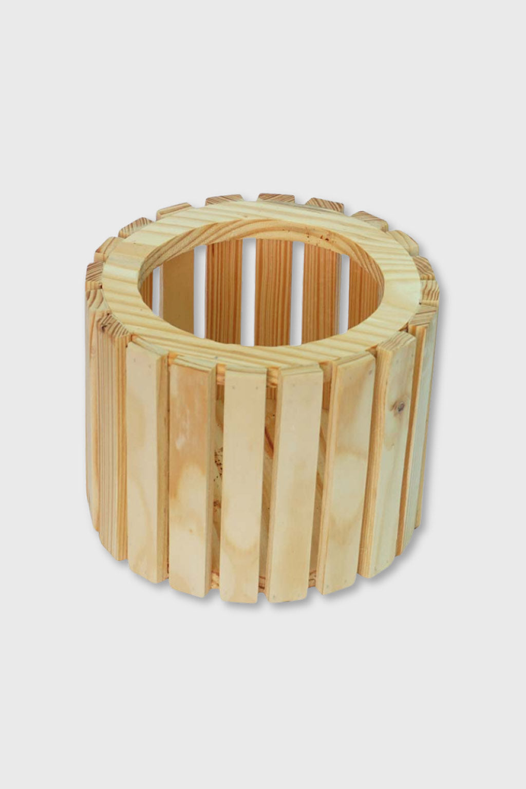 Premium round wooden slatted planter handmade – Exoticura decor
