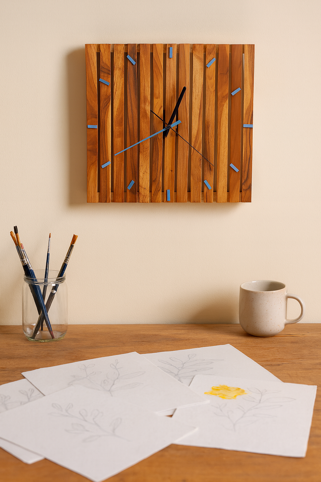 Modern slatted wooden wall clock – Exoticura decor